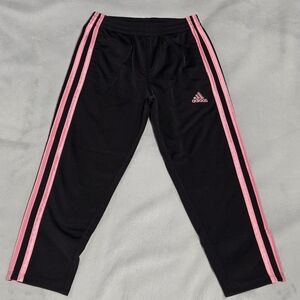 Adidas Kids Essential Training Pants in Black with Pink Side Stripes - Size 5